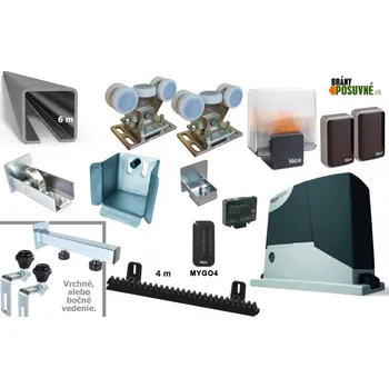 Pohon brány Sada pro výrobu samonosné posuvné brány do 4,5 ms pohonem NICE 80×80×5mm (SADA-04) Typ vedení: Boční vedení, Typ rolen: Kovové role