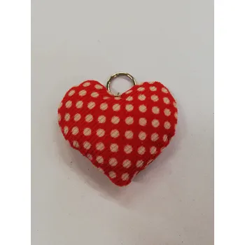 Přívěšek na klíče z plsti - srdíčko červené s puntíky 7 x 6 cm