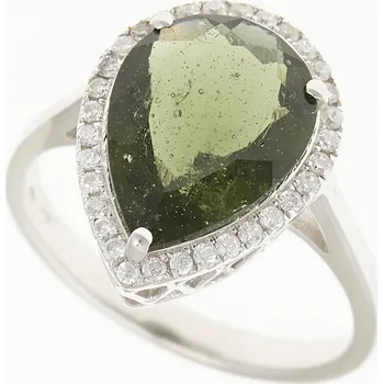 Prsten My Moldavite Stříbrný prsten s vltavínem a zirkony 010-12248 57 mm