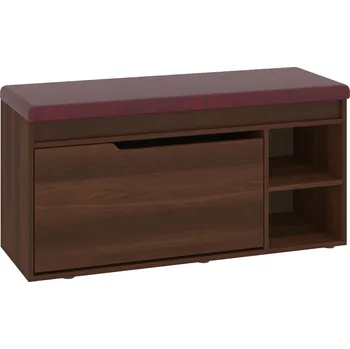 Botník Slevadoma Botník B-04A se sedákem Barva: ořech - tmavý, Materiál: koženka - bordó