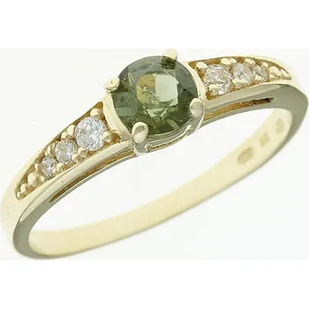 Prsten My Moldavite Zlatý prsten s vltavínem a zirkony 3038Z-13382 54 mm
