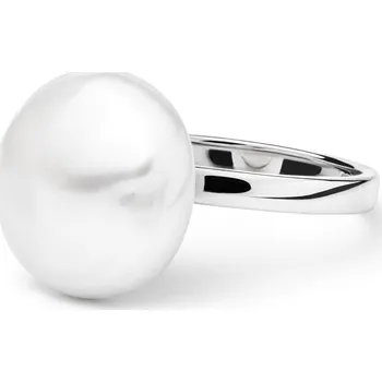 Prsten ANNA PERLY Módní prsten z rhodiovaného stříbra s dominantní bílou barokní perlou Velikost prstenu: 55, Barva perly: bílá
