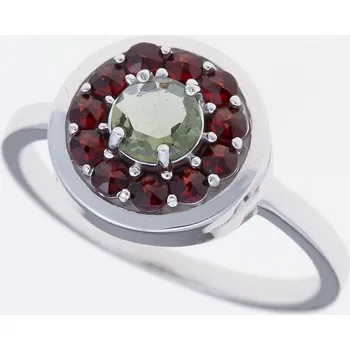 Prsten My Moldavite Stříbrný prsten s vltavínem a granáty 369G-8918 55.5 mm