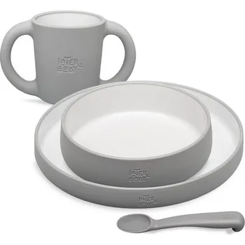 dětská jídelní sada SUAVINEX INTERBABY 4 dílný jídelní set SILIKONOVÝ 6m+ Šedý