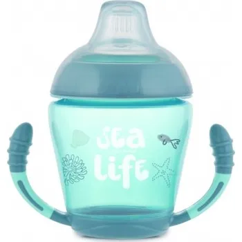 Kojenecká láhev Canpol babies Nevylévací hrneček se silikonovým pítkem 230ml SEA LIFE modrý