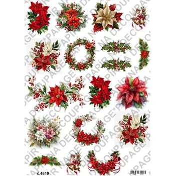 Umělecký papír Rýžový a soft papír na decoupage - Vánoční hvězda - KB4610 Materiál: Soft, Rozměr: A4