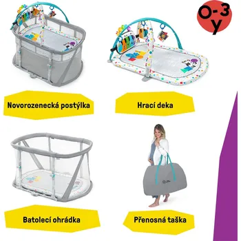Dětská postýlka BABY EINSTEIN Postýlka s ohrádkou na hraní a klavírem 3v1 Kick & Snooze™ 0m+