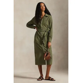 Dámské šaty Šaty s příměsí lnu Polo Ralph Lauren zelená barva, mini, 211A96346 91X, vel. 40