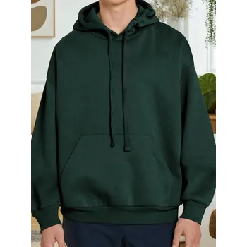 Pánská mikina Sinsay - Hoodie s komfortním střihem - zelená - 2327O-67X - 2327O-67X-3XL