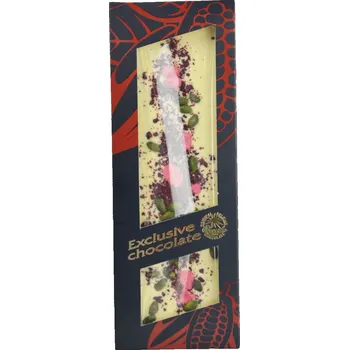 Čokoláda Čokoláda bílá s pistáciemi, růžemi a višněmi - Severka 115g