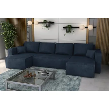 Sedací souprava Rozkládací sedací souprava FIRE U - tmavěmodrá - manšestr - LINCOLN 77