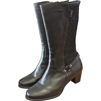 Dámské kozačky JZ 446 - 100 strečové zdravotní kožené kozačky i pro široké lýtka; doprodej 39