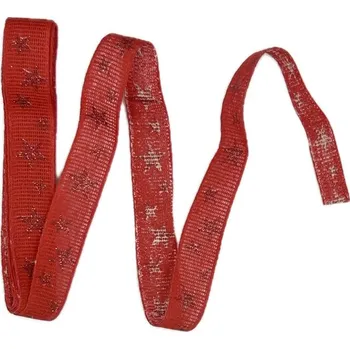 Stuha Stuha vánoční lněná STAR GLOW RUBY RED červená 15mm x 2m (9,- Kč/m) (Vánoční stuha lněná, skládaná, červená, jednostranný potisk, jemný glitrový efekt, bez vlasce a drátku)