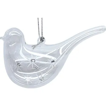 Pták skleněný s vločkami 11 x 4 x 2,5 cm