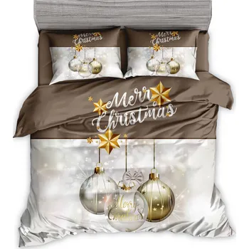 Povlečení Vánoční povlečení 3dílné 140×200 – Zlaté ozdoby a hvězdy
