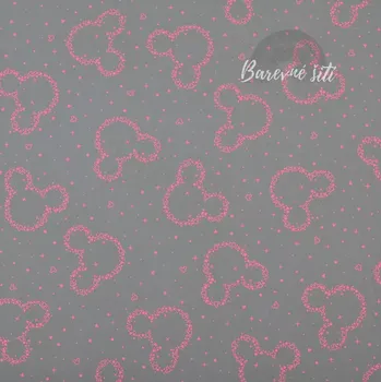 Teplákovina, Neon růžová myška, Šedá Premium (E) (Premium teplákoviny se sítotiskem)