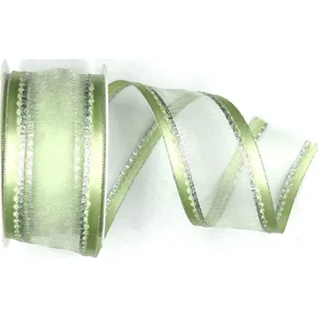 Stuha Stuha organzová MONDAN MINT SHINE mentolová PREMIUM 40mm x 3m (12,-Kč/m) (Stuha organzová, saténové okraje, stříbrné prošívání, oboustranná, průsvitná, s vlascem v lemu)