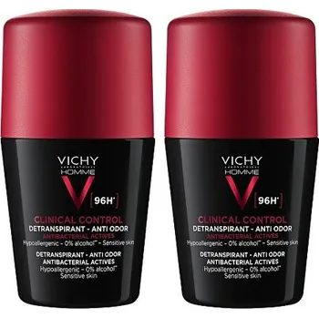 Vichy Sada kuličkových detranspirantů proti zápachu pro muže Homme Clinical Control 96h 2 x 50 ml