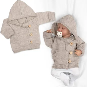 Baby Nellys Rostoucí pletený svetřík s kapucí, zapínání knoflíčky - béžový Velikost: 68/74 (6-9m)