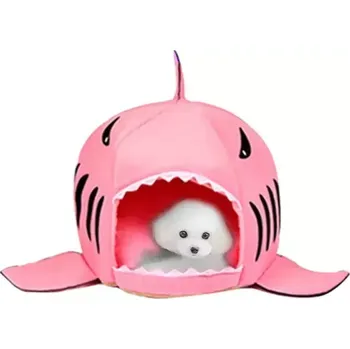 Pelíšek pro psa TopTechnology Teplý pelíšek pro psy a kočky - Shark House, S, růžový 42x42x42cm