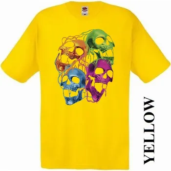 Pánské tričko levne-bavlnene-tricko-potisk-vesele-lebky Barva: Yellow - žlutá, velikost: XS
