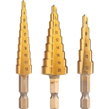 Vrták NEO TOOLS Sada stupňovitých vrtáků HSS TiN, 3-20 mm, šestihran, 3 ks.