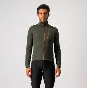Cyklistická bunda Castelli Go pánská bunda military green/fiery red vel. M