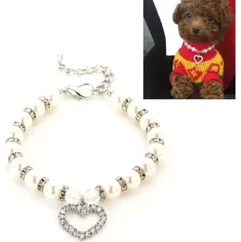 Obojek pro psa TopTechnology Přívěsek pro domácí zvířata s perlami - obojek pro kočky a psy, velikost L (bílý)