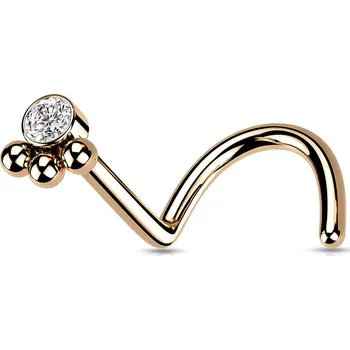Piercing Atreya Ocelová nosovka se zirkonem a třemi kuličkami Barva: Rosegold / Čirá, Velikost: 0,8 mm