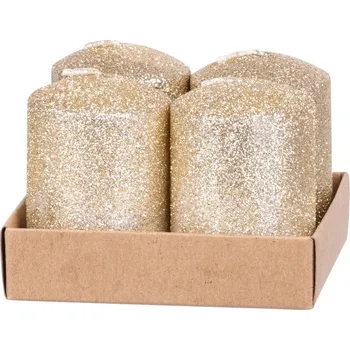 Svíčka MagicHome Adventní svíčky válcové 4 x 6 cm 4 ks champagne s glitry
