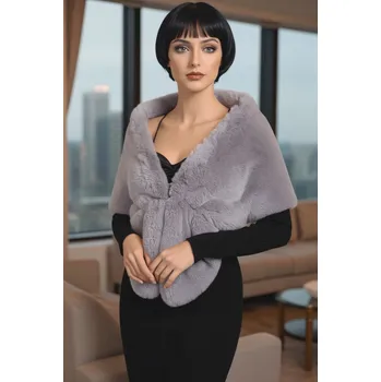 Classic Scarf Šedá slavnostní a elegantní boa, štola, límec na ples s chlupem