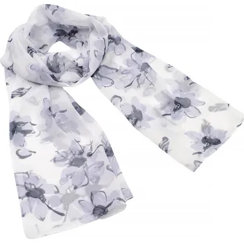 Šála Šála vzdušná - bílá s šedým květinovým potiskem