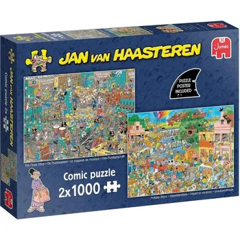 Puzzle JUMBO Puzzle Jan van Haasteren Obchod s hudbou a Letní nálada 2x1000 dílků