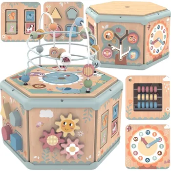 Dřevěná hračka Tooky Toy Dřevěný Montessori activity board šestihran MAXI