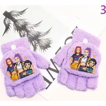Rukavice KPop Demon Hunters (Lovkyně démonů) Dětské zimní bezprsté rukavice - palčáky s klopou - KPop Demon Hunters (fialové) Motiv: 3