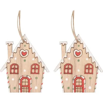 Domek s bílou střechou dřevěný na zavěšení 4,5 x 6 x 0,5 cm, 2 ks v sáčku