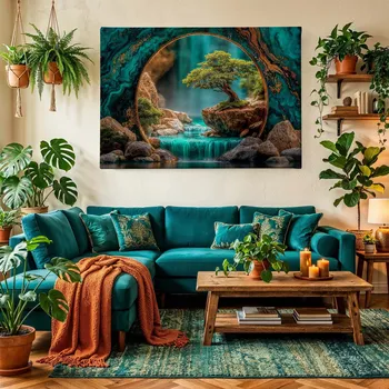 Obraz Obraz na plátně - Strom života Dub nad vodopády FeelHappy.cz Velikost obrazu (šířka x výška): 40 x 30 cm