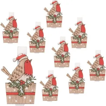 Ptáčci dřevění na kolíčku 2,5 x 3,5 x 0,3 cm, 9 ks v sáčku, červení