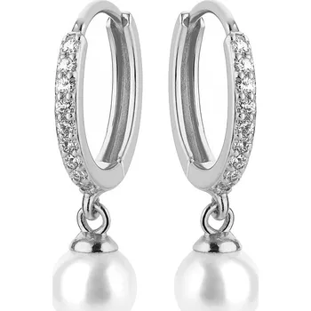 Módní doplněk Troli Půvabné kruhové náušnice s krystaly a perlou VREPE003SI + 2 měsíce na vrácení zboží