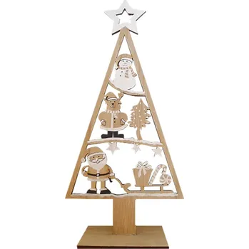 Vánoce Strom s dekoracemi dřevěný na postavení 16 x 34 x 6 cm, hnědý