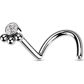 Piercing Atreya Ocelová nosovka se zirkonem a třemi kuličkami Barva: Čirá, Velikost: 1 mm