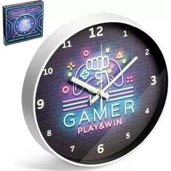 Hodiny Nástěnné hodiny pro hráče svítící ve tmě – GAMER PLAY & WIN