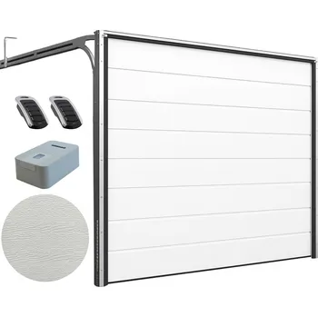 Garážová vrata DoorHan Garážová vrata s pohonem | Woodgrain bílá RAL 9010, středová drážka Šířka stavebního otvoru (mm): 2375, Výška stavebního otvoru (mm): 2030