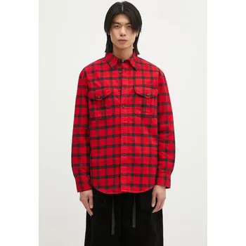 Pánská košile Bavlněná košile Filson Alaskan Guide Shirt červená barva, regular, s klasickým límcem, FMCAM0005, L, 33B