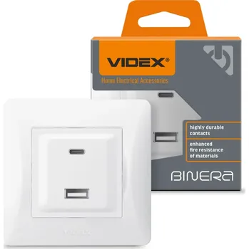 Zásuvka z Ramką USB-A + USB-C 20W 16A Natynkowe bílé BINERA VIDEX