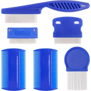 Kosmetika pro psa TopTechnology 6 kusů/set hřebeny na blechy pro domácí zvířata - nerezová ocel (modrý)