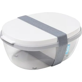 Svačinový box MEPAL Ellipse Saladbox Nordic White 1,9 l bílý - dvoukomorový plastový lunch box s nádobou na omáčku