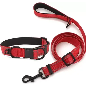 Obojek pro psa TopTechnology Reflexní obojek pro psy voděodolný s černou sponou a 1,8 m vodítkem, velikost L (červený)