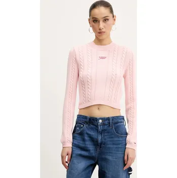 Dámský svetr Bavlněný svetr Tommy Jeans dámský, růžová barva, DW0DW20256 03X, vel. S