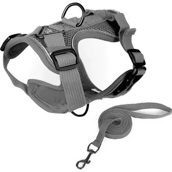 Vodítko pro psa TopTechnology Pet Vest Hrudní Popruh + Set Vodítko Reflexní Prodyšný Pro Psy a Kočky, Velikost: M (Šedá)